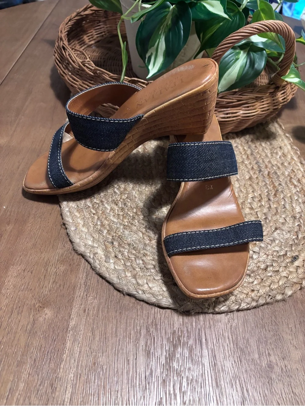 Italian Shoemakers Denim Wedge Sandals